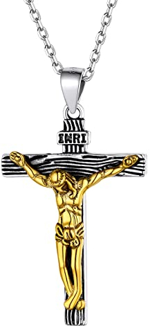 Supcare INRI Jesus Kreuz Kette Damen 925 Sterling Silber Halskette Christus Kruzifix Anhänger Herren Kreuzanhänger Christlich Jesus Kette Cross Necklace Men Modeschmuck für Karneval