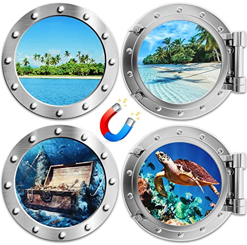 LEIFIDE 4 Stück Kreuzfahrt-Türmagnete für Kreuzfahrtschiff-Tür-Dekorationen, magnetisch, Meer, Bullauge, Palme, Schildkröte, Hüttenmagnete für Karneval, Geburtstag, Kühlschrank, Auto, Computer