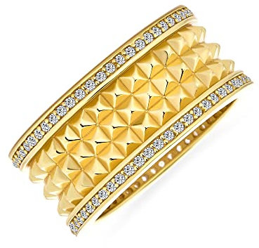 Anello alla moda con accento geometrico moderno e punte a fascia larga per donne, placcato in oro opaco, argento sterling .925