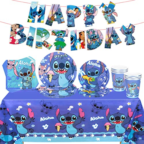 Partygeschirr Set,69 Stück Geschirr Tischdekoration Blau,Aluminium Luftballons,Gehören,Teller,Latexballon,Tasse,Tischdecke,Servietten und Pull Flag für Junge Party Geburtstagsdeko