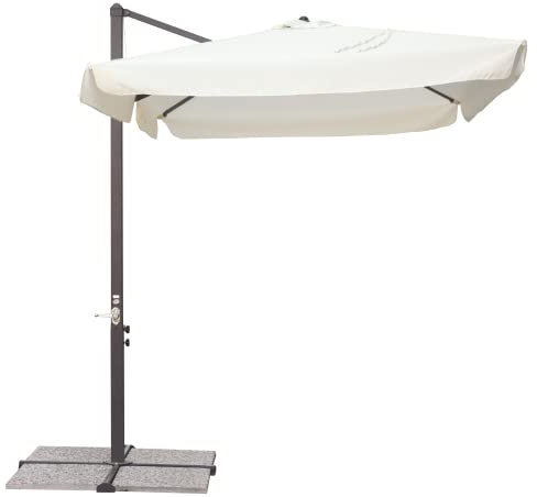 Gruppo Maruccia - Sombrilla de jardín de 3 x 2 metros, poste lateral - poste lateral de aluminio - Lona cruzada impermeable anti UV, ecrù