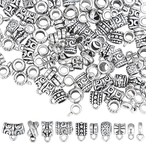 SUNNYCLUE 1 Box 100 Stück 10 Stil Bails Beads Connector Bail Bead Tube Schlaufe Bügel Hanger European Tibetan Style Alloy Loop Loose Spacer Large Hole Perlen Für Die Schmuckherstellung Erwachsene