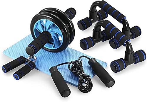 JORAsa Ab Roller Wheel 5-in-1-AB-Rollen-Set mit Push-Up-Stange, Springseil, Handgreifer und Knieschoner, Bauchmuskeltrainer, Fitness-Trainingsgerät für Bauchmuskeln