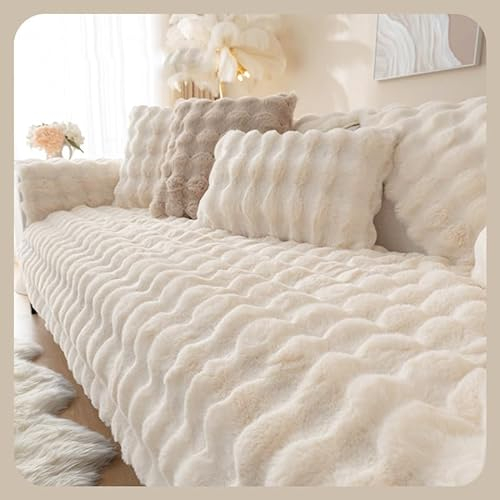 WYJHNLBEDC Sofa/Couch überzug/überwurf, Sofa überwurfdecke, Warmer Super Weicher Plush Sofabezug für Sofa L Form/U Form/Ecksofa 3/2/1 Sitzer, Sofaschutz Hund Kratzschutz Katze Weiß Kissen 45x45cm