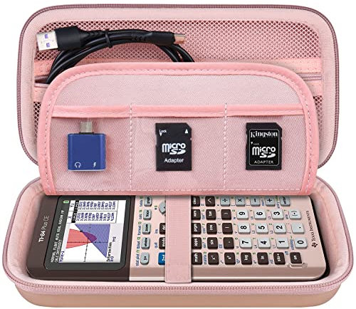 Elonbo Tragetasche für Texas Instruments TI-84 Plus CE/TI-84 Plus/TI-83 Plus CE/Casio fx-9750GII Farbgrafik Rechner, Extra Mesh Tasche Passend zum Ladekabel, Ladegerät, Handbuch, Roségold+Roségold