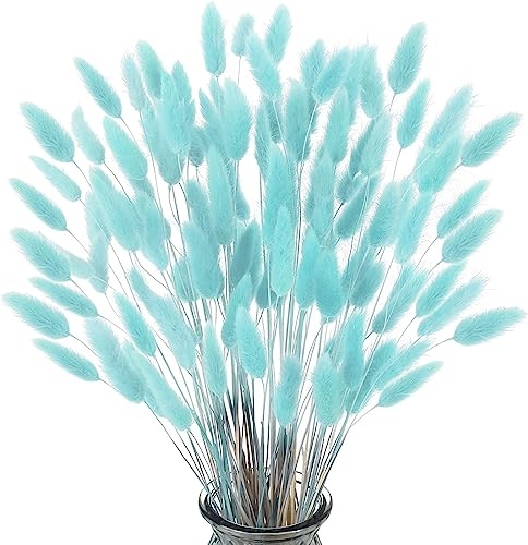 FANNAS Pampas Secas Decoracion 60 Piezas de Flores Secas Naturales Decoración, Pampa Hierba Hierba Cola de Conejo Hierba Boho Decor Super Fluffy for Home Decor, Decoracion Boda (Azul Tiffany)