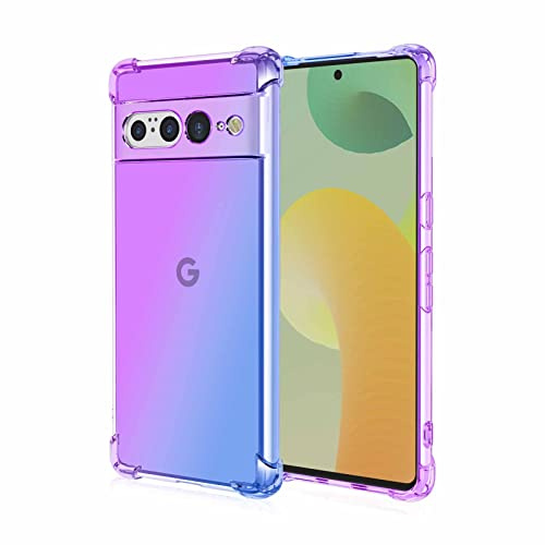 HAOYE para Google Pixel 8 Pro Funda, Gradiente Transparente TPU Carcasa Cristal Ultra Slim Flexible Suave Silicona Bumper, Reforzar Esquinas Case Cover (Morado/Azul)