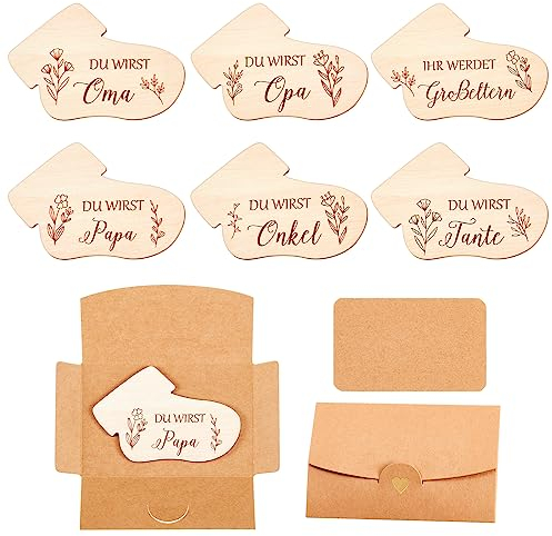 Zonon 18 Stück Schwangerschaft Verkünden Set Enthält 6 Baby Socken Holzschilder 6 Kraftpapier Karten 6 Umschläge für Schwangerschaft Verkündung Oma Opa Papa Onkel Tante Großeltern Geschenk