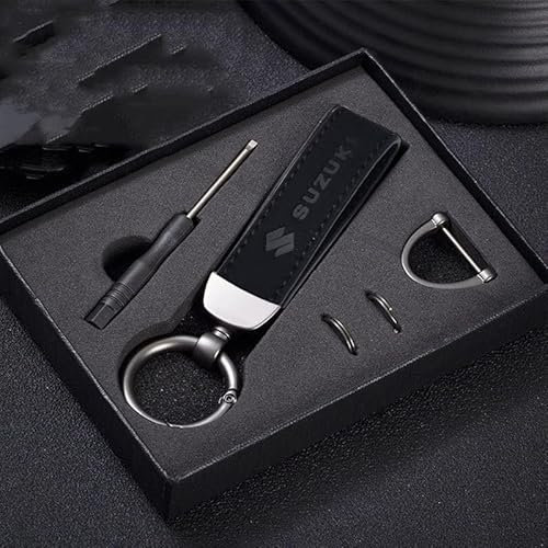 Auto Porte-clés pour Suzuki Vitara SX4 Vitara Works Baleno Celerio Swift, Remplacement de Porte-clés en Cuir pour Hommes et Femmes Cadeaux et Accessoires de Voiture,-Black