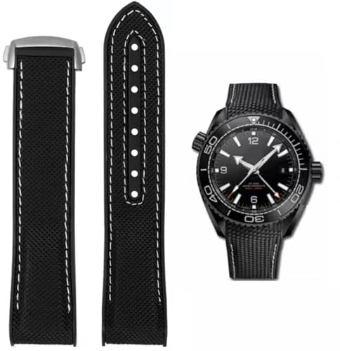 FOUUA Uhrenarmband 22mm 20mm für Omega kompatibel mit Omega-Armband Uhrenarmband Silikon und Canvas Faltschließe Passend für Omega [SpeedMaster] [Seamaster] [De Ville]
