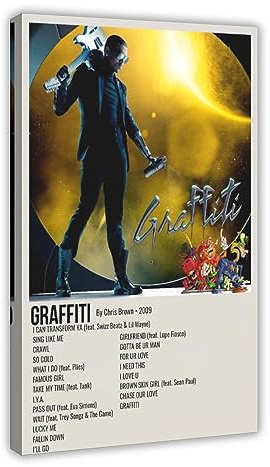 THNIKK Sänger Chris Brown Graffiti-Musikalbum Cover Wand Art Deco Poster Leinwand Poster Schlafzimmer Dekor Sport Landschaft Büro Zimmer Dekor Geschenk Rahmenstil 60 x 90 cm