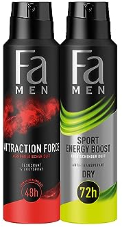 Fa For Men Deodorant & Bodyspray Attraction Force, 1x 150ml & Fa Men Anti-Transpirant Deospray Sport Energy Boost mit erfrischendem Duft, 1x 150 ml