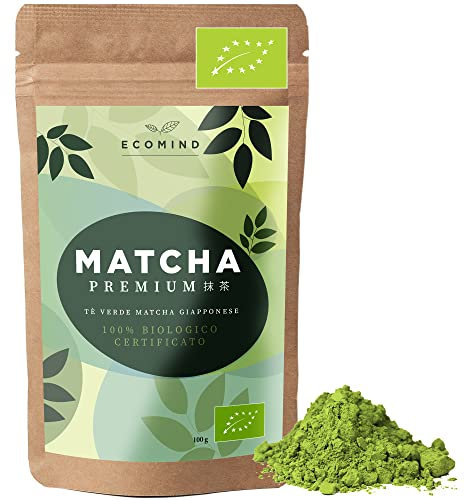 ECOMIND - BIO The Matcha Premium - Giapponese Uji Kyoto 100g – Te Verde - Polvere Certificato EU Biologico Macinato a Pietra – Ideale per la Preparazione di Matcha Latte, Frullati, Dolci