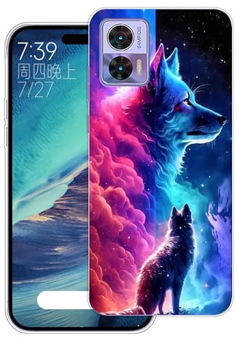 WUACYEAMING Hülle für Motorola Edge 30 Neo,Aesthetic Motiv Weiche Silikon Muster TPU Bumper Stoßfest Schutzhülle Transparent Mädchen mit Cover HandyHülle case Pattern-(Wolf)