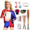 Alaiyaky Quinn Kostüm Harley, Faschingskostüm, Damen, Quinn, Kostüm mit Jacke, T-Shirt, Shorts, Handschuh, Perücke, Gürtel, Ball, Strümpfe, Tattoo, Harley-Kostüm für Halloween (Damen, XL)