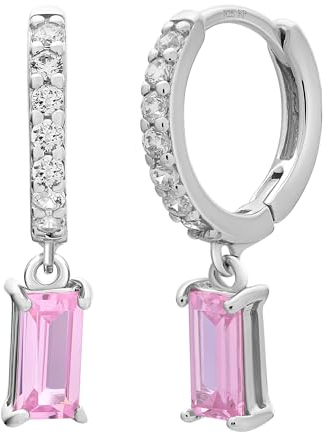 cai Damen Creole 925 Sterling Silber rhodiniert mit rosa Zirkonia 925/- Sterling Silber 2,0cm Glänzend Zirkonia weiß 358215823R