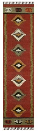 CASAVANI Läufer, wendbarer Kelim-Teppich, 6,6 x 15,2 cm, Rot, mehrfarbig, Wolle und Jute, handgewebt, für drinnen und draußen, Flachgewebe, für Zuhause und Foyer, Flur, Treppenläufer