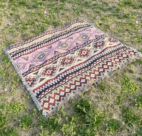 Pretyw Southwest Navajo-Decke, Azteken-Überwurf, vielseitig, leicht, Boho-Design, Abdeckung für drinnen und draußen, 160 x 130 cm