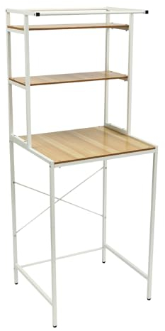 KAUITOPU 3 Etagen Waschmaschinenregal, Waschmaschine Aufbewahrungsgestell Badezimmer Turm Regal für Badezimmer Waschküchen Balkone Veranden Wohnzimmer (Weiß+Holz)