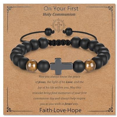Toplstud Confirmation First Holy Communion Gift for Boys - Cross Bracelets for Son Grandson Brothers Nephew - Birthday Graduation Gift Bracelets for Boys - Religious Jewellery Present for Christians