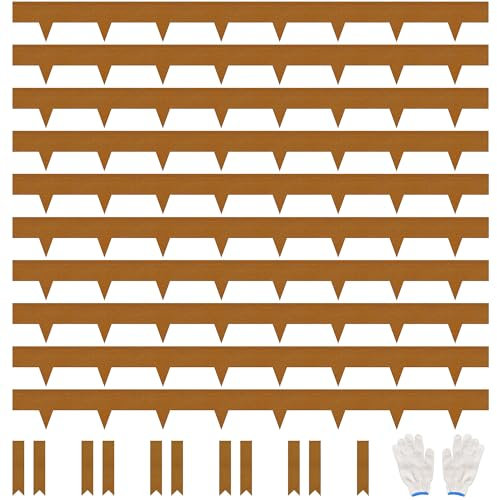 JonesHouseDeco Lawn Edging Border 12.7cm Height 10 Pack Pre-Rusted Cor-Ten Steel Landscape Edging - No-Dig Hammer-in Heavy Duty Metal Corten Decor Edging (10M Length Total) w/ 11 Clips & Gloves
