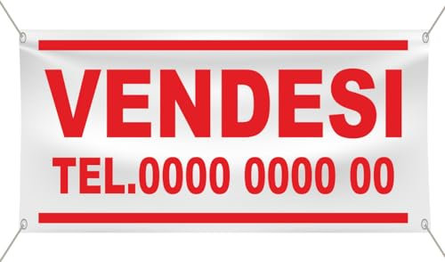 Banner Striscione VENDESI AFFITTASI con SCRITTA E NUMERO PERSONALIZZATO Personalizzabile CARTELLO misure personalizzate, con occhielli BN01