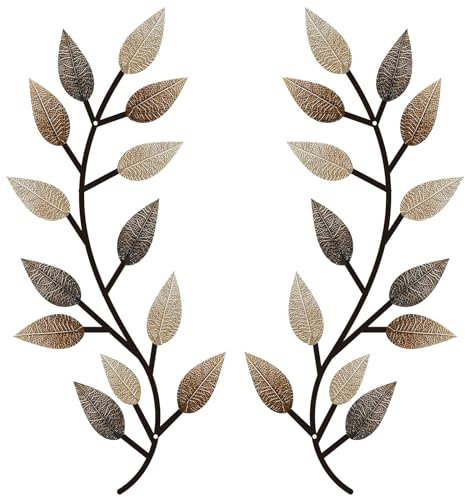 Zhengmy 2Pcs Metal Wall Art Vine Tree Leaves Olive Branch Wall Decor for Living Room Hallway Outdoor Decor (Vintage Brown)