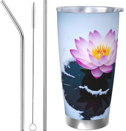 WapNo Snow Lotus Pattern 20 Oz Car Mug Stainless Steel Insulated Mug Coffee Mug Travel Mug For Office Car Use