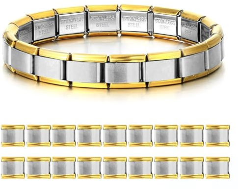 Italienisches Charm Bracelet, Italienisches Charm Armband Gold Silber Italian Charm, Abnehmbares Edelstahl Modular Armband, 18PCS Italienischer Charms, Mädchen Jungen