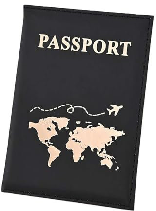 Porta passaporto, porta passaporto, da viaggio, per passaporto, mappa, passaporto, custodia in pelle ecologica in poliuretano, Nero , Taglia unica