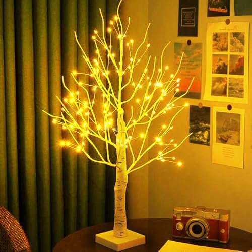 Hojalis LED Baum Lichter, Birke Lichterbaum Innen mit 144 Warmweißer LEDs Licht, LED Baum Innen, Verstellbare Äste USB/Batteriebetrieb Lichterbaum Innen, für Wohnzimmer, Büro, Esszimmer, Hochzeit (B)
