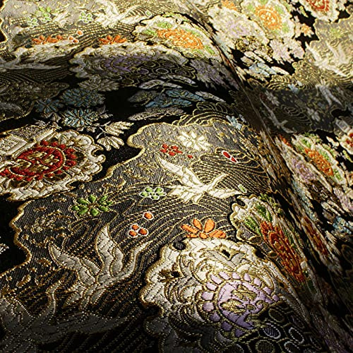 Seidenstoff, Satin-Brokat, schwarzes Vogel-Wasserfluss-Muster, handgefertigt, japanischer Stil, Tischdecke, Hand-Account-Tasche, Teekissen, weiches Tuch, 150 x 50 cm