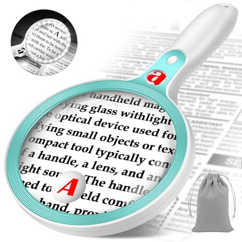 YORWHIN Große Lupe mit Licht,10X 25X 45X Handheld beleuchtete Lupe,5.5in Seite Lupe 36 LED Lichter, Leselupe mit Senioren Groß von kleinen Drucke Low Vision Senioren mit Alterung Augen (blau)