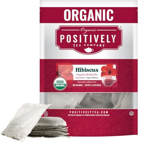 Positively Tea, Organic Hibiscus Herbal Tea, 100 Ct Tea Bag Value Pack