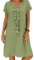 Women's Dress Summer Linen Dresses Casual V Neck Midi Dress Short Sleeve A-line Dress Sundress Tunic Dress Without Accessories (A Green, XL)