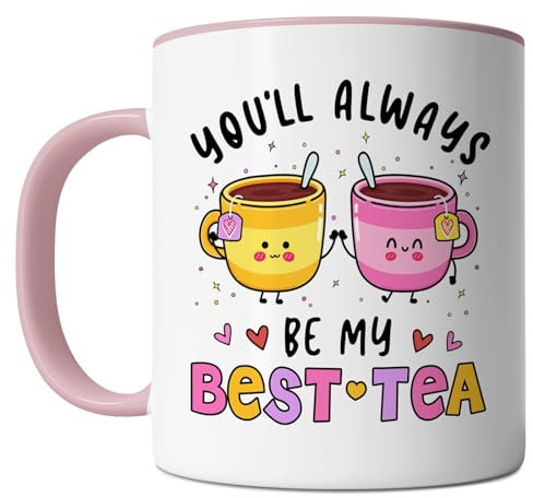 KINAPATO Friend Mug - You'll Always Be My Best-tea - Funny Bestie Friendship Gift Idea For Mens and Womens White/Pink 11oz Ceramic Coffee Mug
