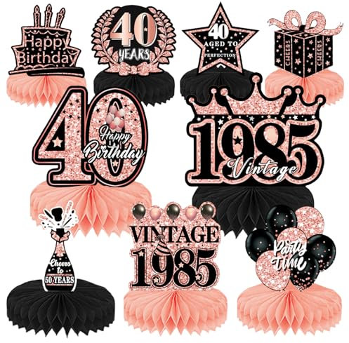 KiKiHong 9 Pcs Deko 40. Geburtstag Frauen,40. Geburtstag Frauen 40 Geburtstag Roségold Rosa Bienenwabe Mittelstück Tischdeko Geburtstag für Geburtstagsparty-Dekoration