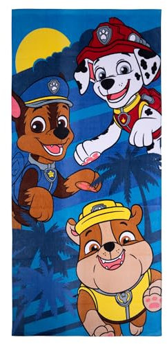 United Labels Paw Patrol Strandtuch für Kinder, Blau, Chase Marshall Rubble, 140 x 70 cm, Handtuch aus 100% Baumwolle, Badetuch für Strand Schwimmen