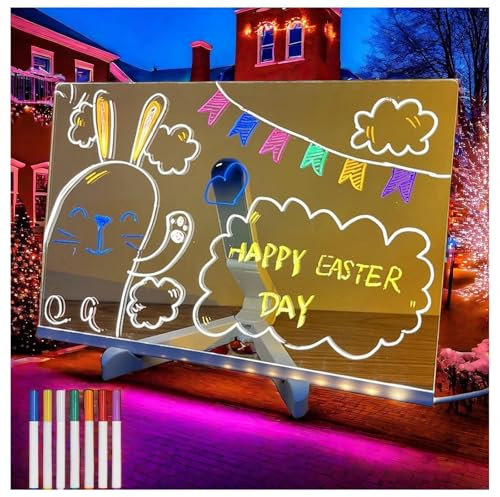 Hazomeu Tablette LED Acrylique avec Support Réglable et Stylo 7 Couleurs Tablette Lumineuse Dessin Essuyable Boite Lumineuse Message LED,30x20cm