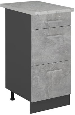 Vicco Mueble bajo de Cocina R-Line, Hormigón, 40 cm con cajones, mármol Ap