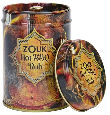 Zouk Hot BBQ Rub Seasoning, 60g | Smoky Spicy Dry Rub, For Chicken, Beef, Ribs, Barbecue Spice Blend, Grill & Smoker Rub, Premium Spice Tin