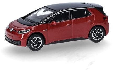 Herpa Modellauto VW ID. 3, Kings Red Metallic (Dach schwarz), Miniatur im Maßstab 1:87, Sammlerstück, Made in Germany, Modell aus Kunststoff