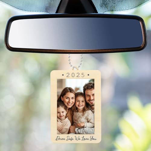 QUARKZMAN Cadre Photo Suspendu pour Rétroviseur de Voiture, 2,7 x 3,9 Porte-Photo en Bois Cadre Commémoratif pour Voiture Pendentif ornementation pour Décoration Auto