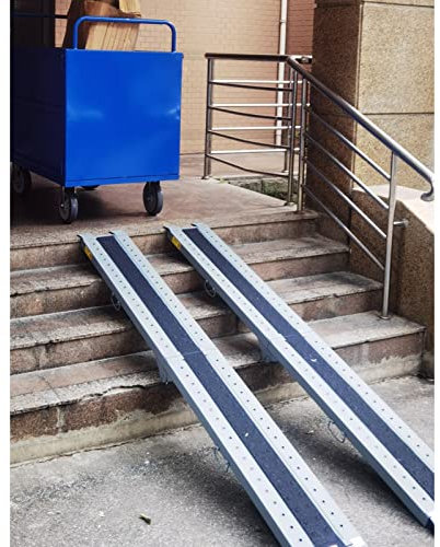 Rollstuhlrampe, Eingangsrampe, Schwellenrampe, tragbare und faltbare Behindertenrampe, 2,1 m, 2,4 m, 2,7 m lang, 25,4 cm breit, für Eingangstüren, Stufen, Schuppen, Bordsteine, 2 Rampen im Lieferumf