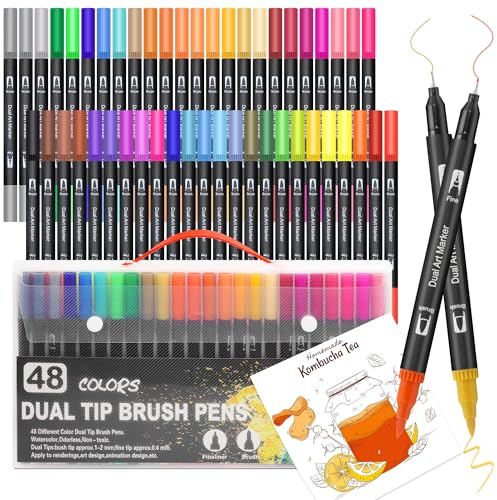 Kebuye Filzstifte Set Dual Brush Pens - 48 Farben Fineliner Marker Stifte | Erwachsene Und Kinder - Pinselstifte FüR Colouring Journal Handlettering Mandalas Marker Filzstifte Mit Schwarzer Tragetasche