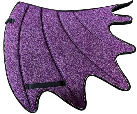 Eine ganz besondere Sattelunterlage in Drachenform aus dickem Memory-Gewebe, ausgestattet mit glitzernden Strass-Zierstreifen und gefüttert mit schweißableitendem Material. (Lila, groß)