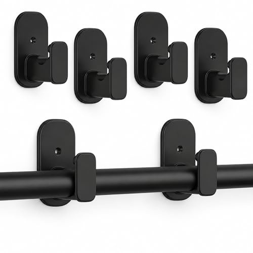 Soporte para Barra Cortina sin Taladrar, Autoadhesivo para Barra de 16 mm | Fijación Autoadhesiva y Estable, Instalación Fácil para Baño, Cocina, Salón y Dormitorio, Negro, 4 Piezas