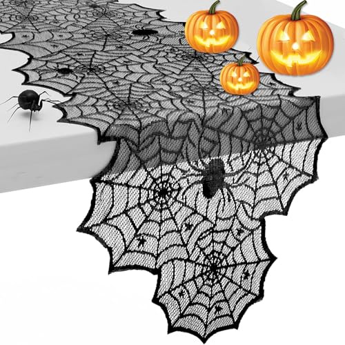 Tischläufer Halloween Tischläufer Spinnennetze Tischdeko Horror-Tischdecke Spinnennetz-Dekoration Geeignet für Horrorparty,Halloween,Ostern,Mottoparty (35 x 183 cm)
