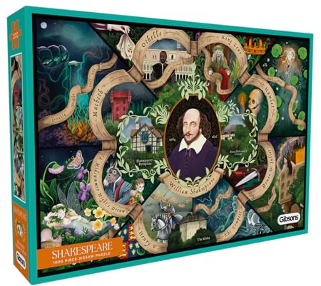 Gibsons Shakespeare 1000 Piece Jigsaw Puzzle for Adults – Colourful Literary & History Art by Anna Stead – Premium Sustainable UK/EU Made – Challenging Educational Gift for Book Lovers & Puzzlers