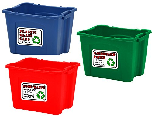 Recycling bin Stickers Set of 3 - A6 (105mm x 148mm) Plastic, Glass, Food Waste, Rubbish